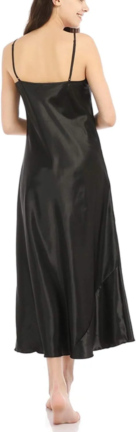 Lu's Chic Women's Satin Nightgown Spaghetti Strap Slip Nightdress Chemise Negligee Lingerie