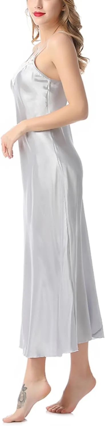 Lu's Chic Women's Satin Nightgown Spaghetti Strap Slip Nightdress Chemise Negligee Lingerie