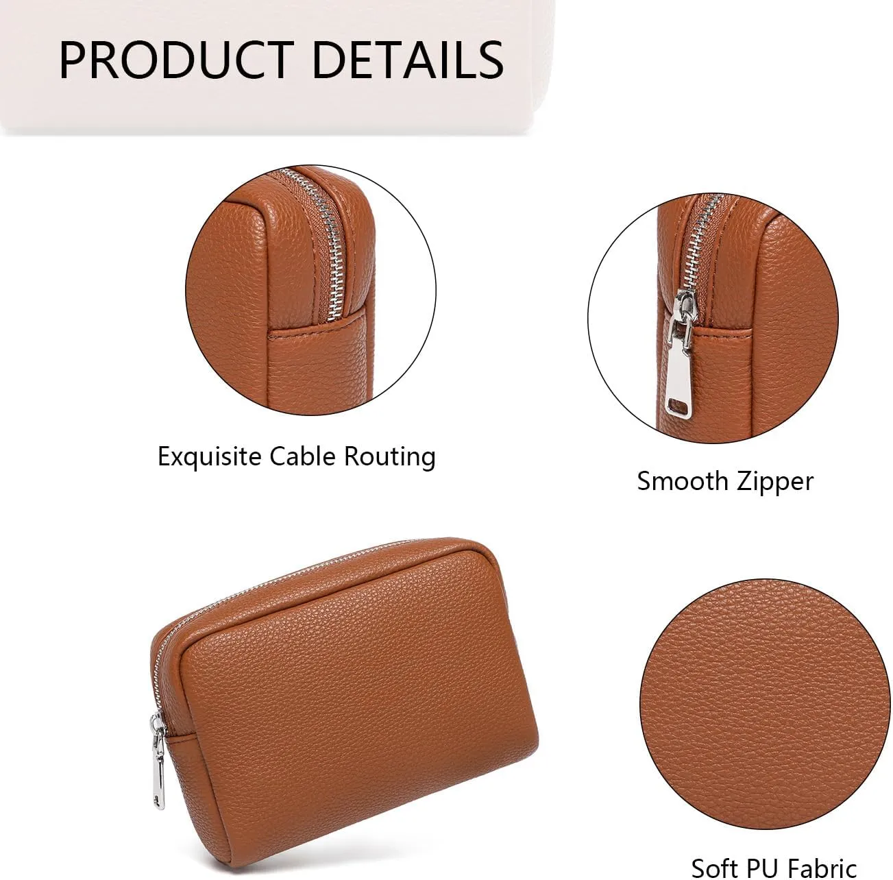 Makeup Bag Large Capacity Women's Classic Black Wash Bag Adjustable Partition Wash Brush and Cosmetic Carrying Bag (PU/Saddle Brown)