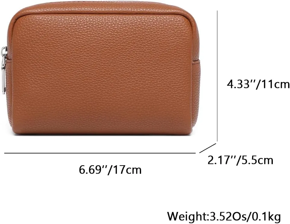 Makeup Bag Large Capacity Women's Classic Black Wash Bag Adjustable Partition Wash Brush and Cosmetic Carrying Bag (PU/Saddle Brown)