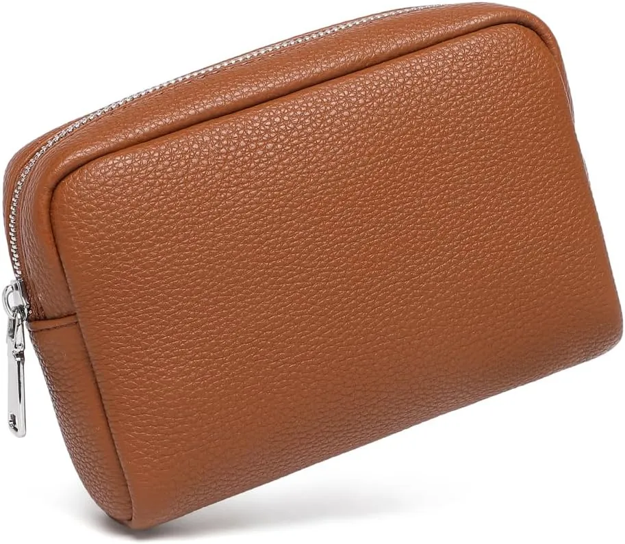 Makeup Bag Large Capacity Women's Classic Black Wash Bag Adjustable Partition Wash Brush and Cosmetic Carrying Bag (PU/Saddle Brown)