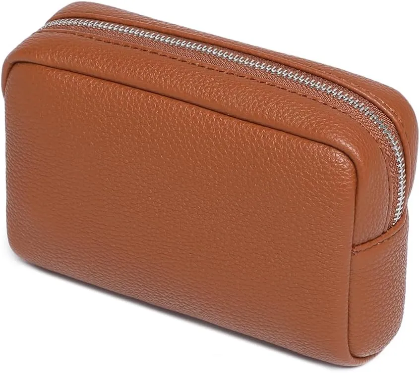 Makeup Bag Large Capacity Women's Classic Black Wash Bag Adjustable Partition Wash Brush and Cosmetic Carrying Bag (PU/Saddle Brown)