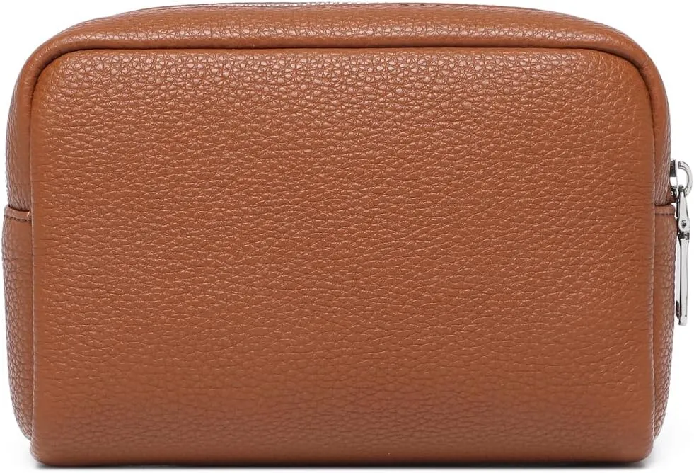 Makeup Bag Large Capacity Women's Classic Black Wash Bag Adjustable Partition Wash Brush and Cosmetic Carrying Bag (PU/Saddle Brown)