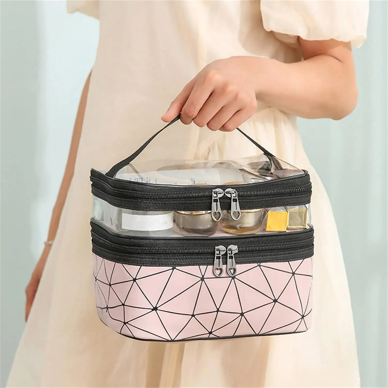 Makeup Travel Case Leopard Makeup Bags Double Layer Travel Cosmetic Cases Make Up Organizer Toiletry Bags Double Layer