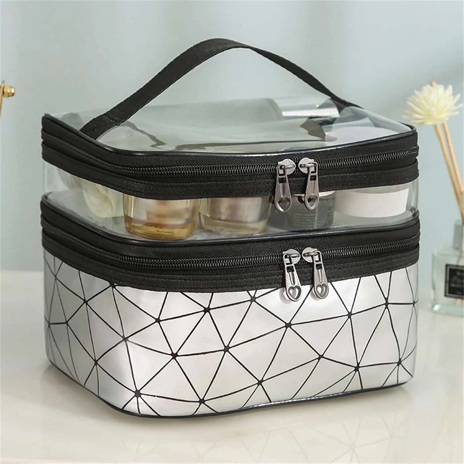 Makeup Travel Case Leopard Makeup Bags Double Layer Travel Cosmetic Cases Make Up Organizer Toiletry Bags Double Layer