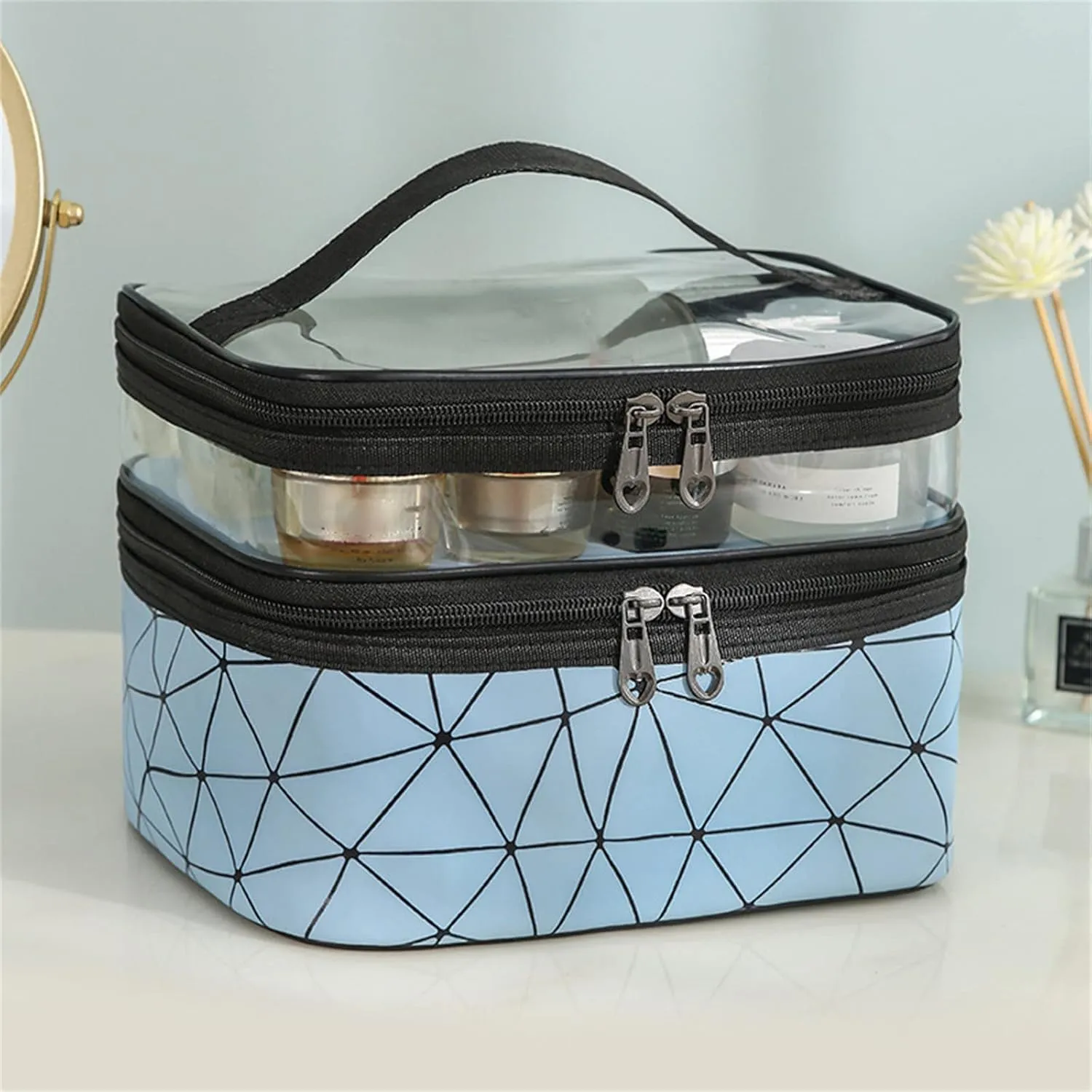 Makeup Travel Case Leopard Makeup Bags Double Layer Travel Cosmetic Cases Make Up Organizer Toiletry Bags Double Layer
