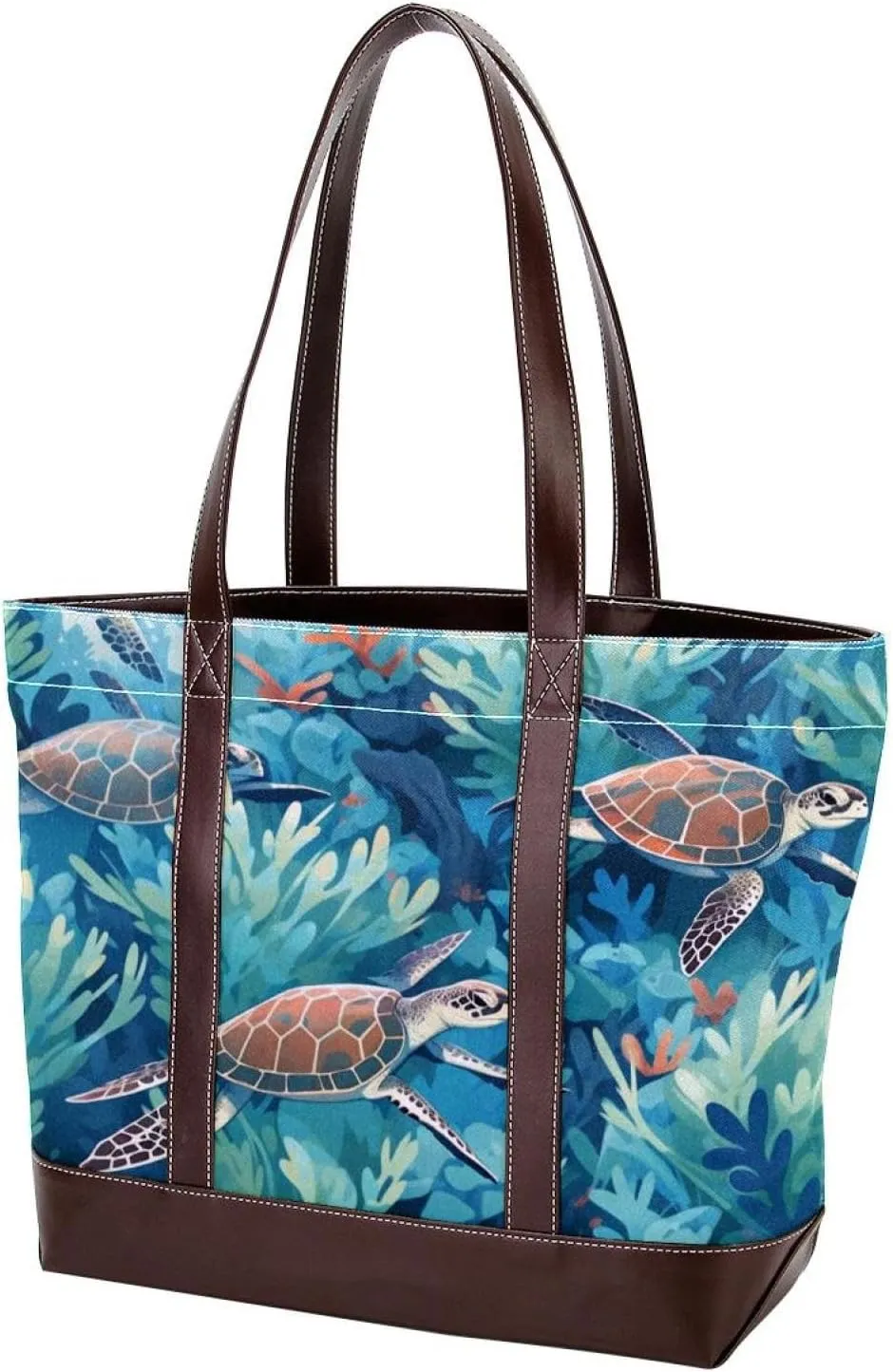 Marine Coral Turtle-280 Tote Bags Durable Leather Canvas Purses and Handbags for Women Top Handle Shoulder Satchel Hobo Bags