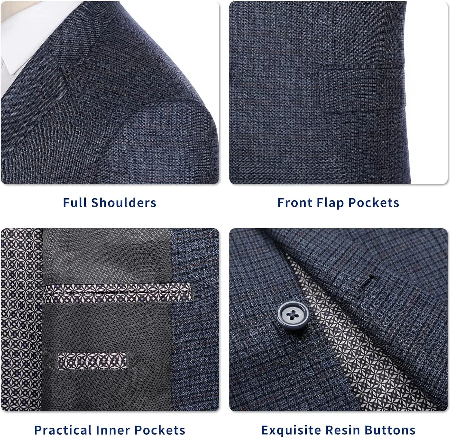 Men's Sport Coat Classic Fit 2 Button Checked Blazer Suit Jacket for Daily Casual Wear