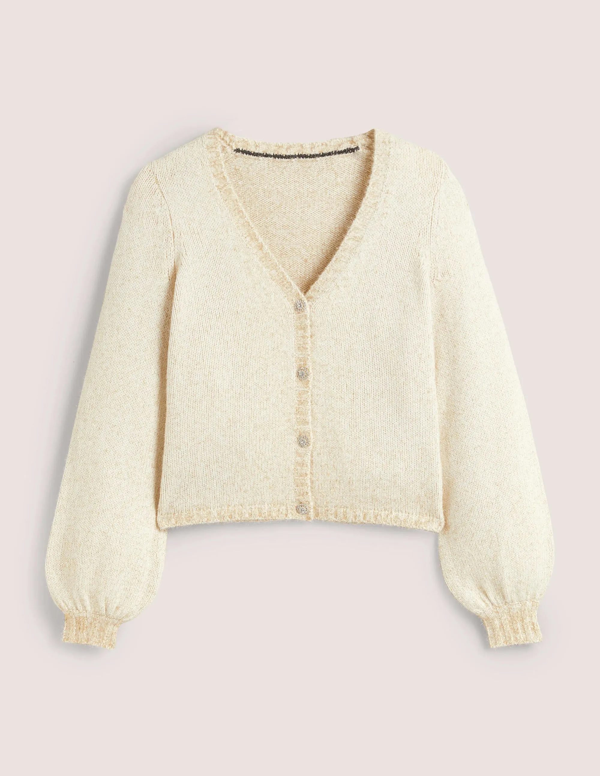 Metallic Fluffy Cardigan-Ivory, Gold