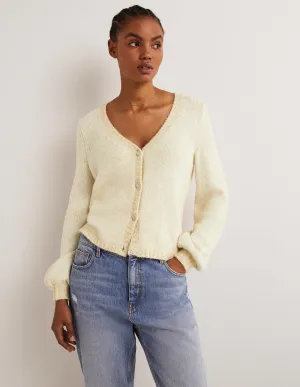 Metallic Fluffy Cardigan-Ivory, Gold