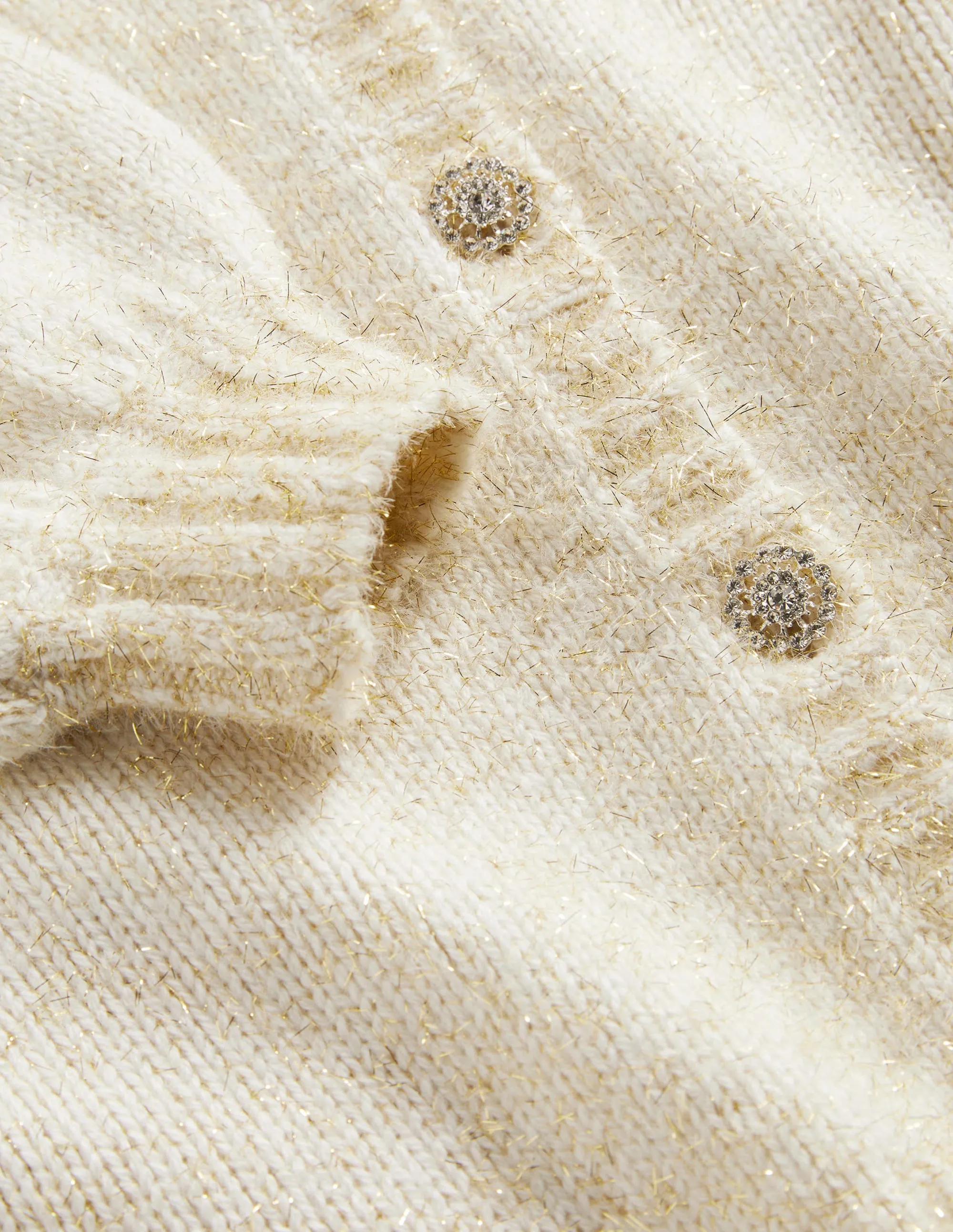 Metallic Fluffy Cardigan-Ivory, Gold