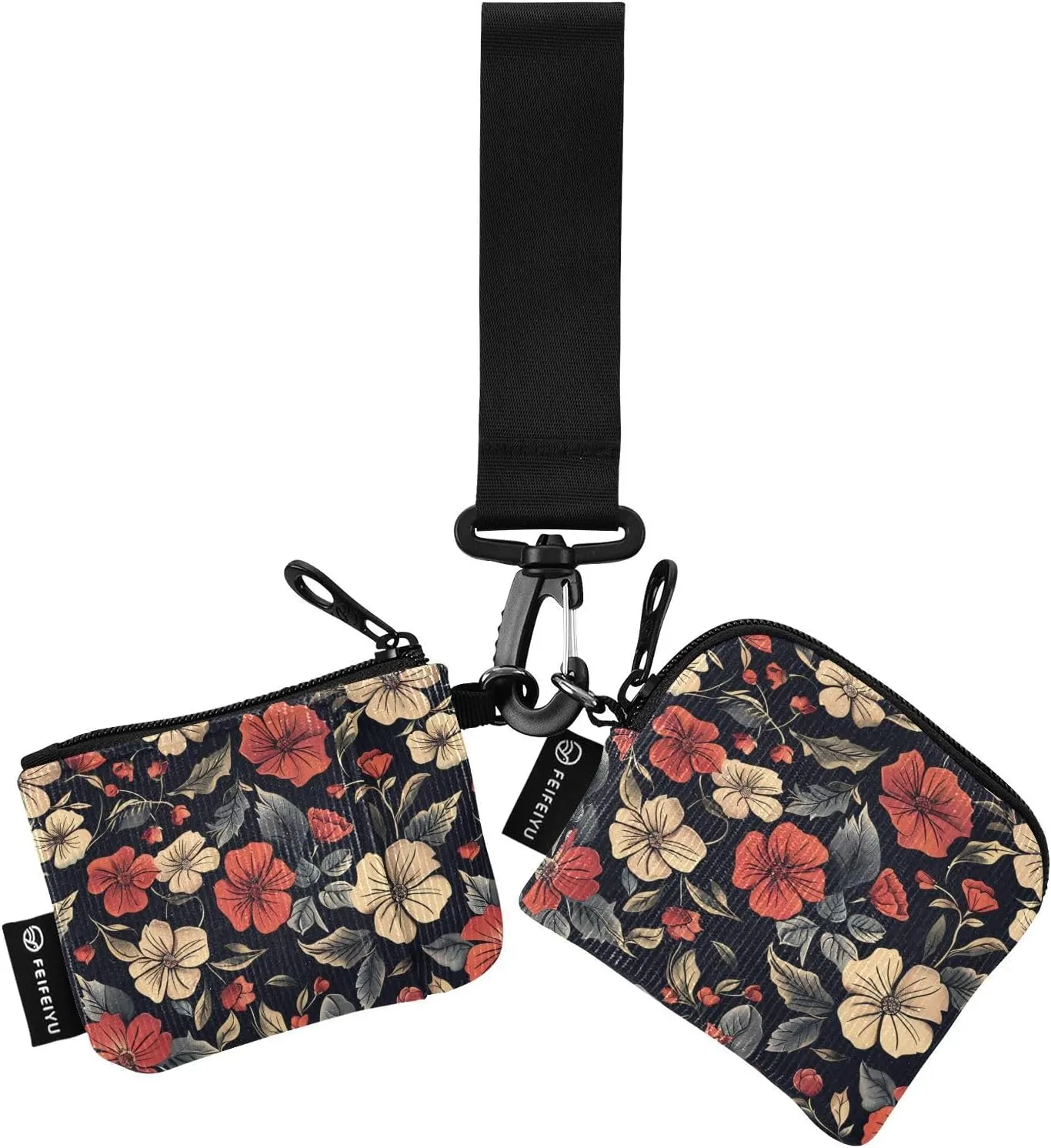 Mini Zip Around Wristlet keychain Wallet Vibrant Floral Retro for Women Personalized Pattern Detachable Dual Pouch Wristlet Portable Wallet Phone Coin Purse