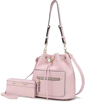 MKF Collection Crossbody Bucket Bag for Women, Drawstring Hobo Shoulder Bags Fashion Handbag Purse with Wristlet Wallet Pink by Mia k