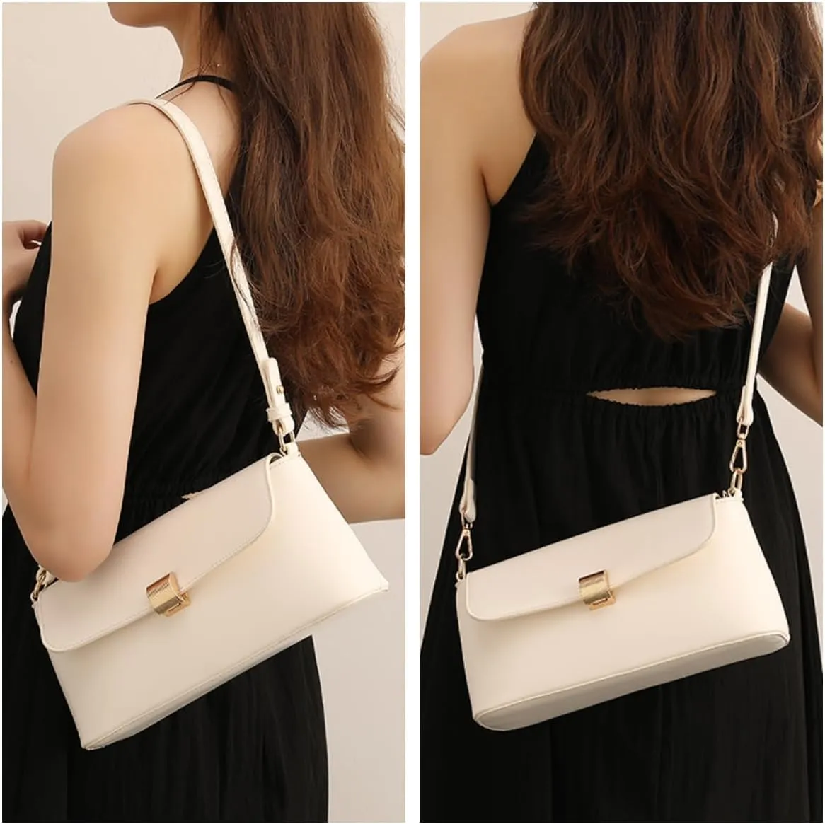 Mn&Sue Shoulder Bags for Women Classic Flap Hobo Purse Medium Vegan Leather Clutch Handbag with Zipper Closure