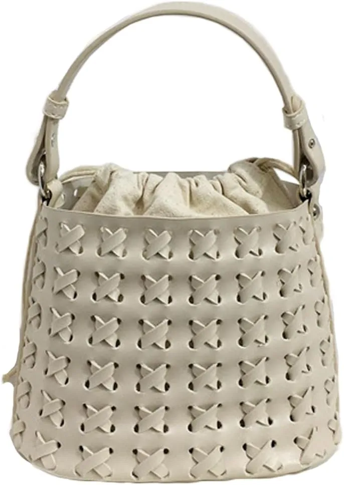 Molodo Shoulder Bags for Women Vegan Leather Bucket Bag Handmade Woven Top-handle Bag Crossbody Bag Purses