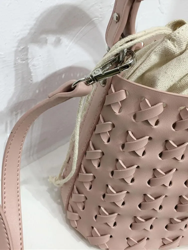 Molodo Shoulder Bags for Women Vegan Leather Bucket Bag Handmade Woven Top-handle Bag Crossbody Bag Purses