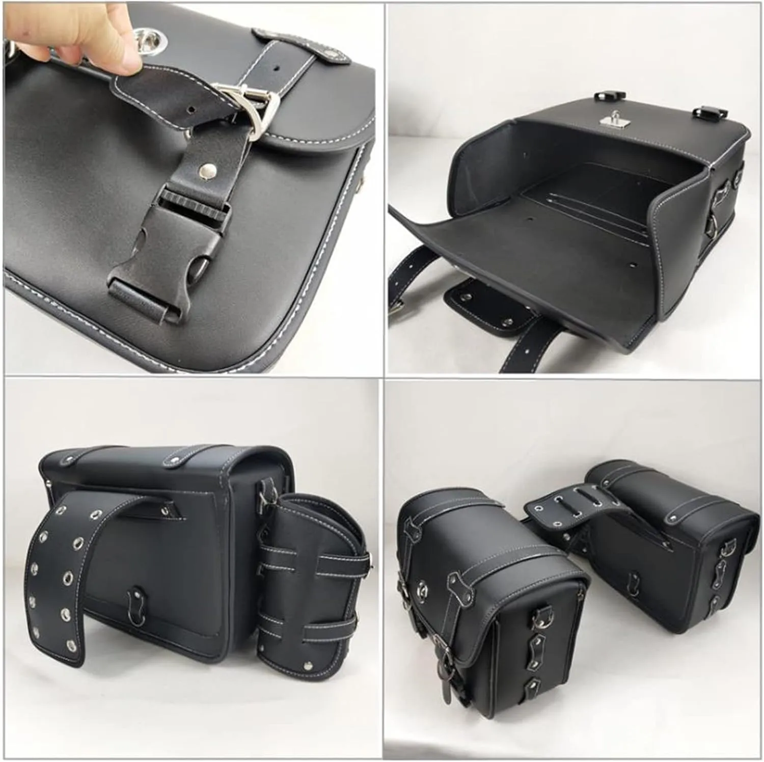 Motorcycle Saddlebags Motorcycle Saddlebags with Lock Leather, Universal Large Capacity Waterproof Travel Tool Bag with Cup Holder, Motorcycles Accessories, for Motorcycle Dirt Bike