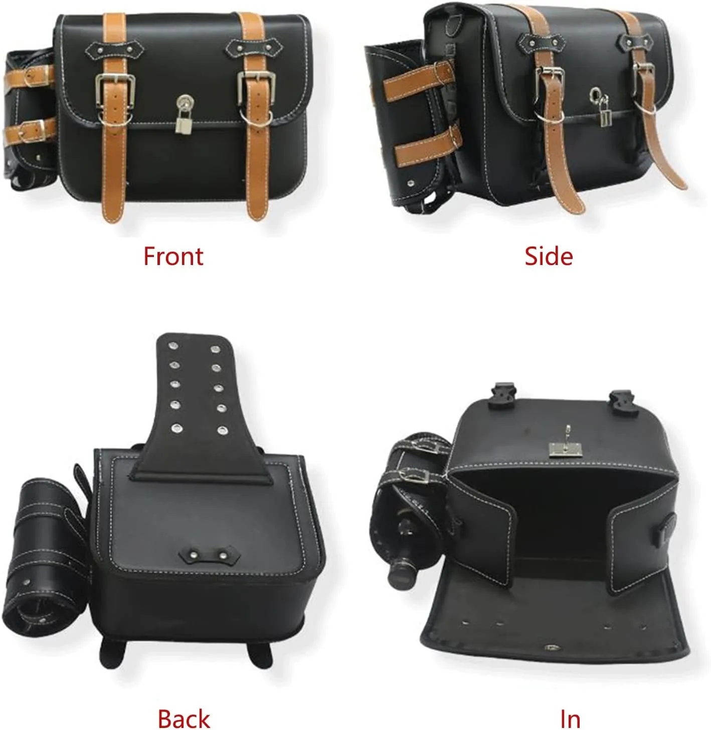 Motorcycle Saddlebags Motorcycle Saddlebags with Lock Leather, Universal Large Capacity Waterproof Travel Tool Bag with Cup Holder, Motorcycles Accessories, for Motorcycle Dirt Bike