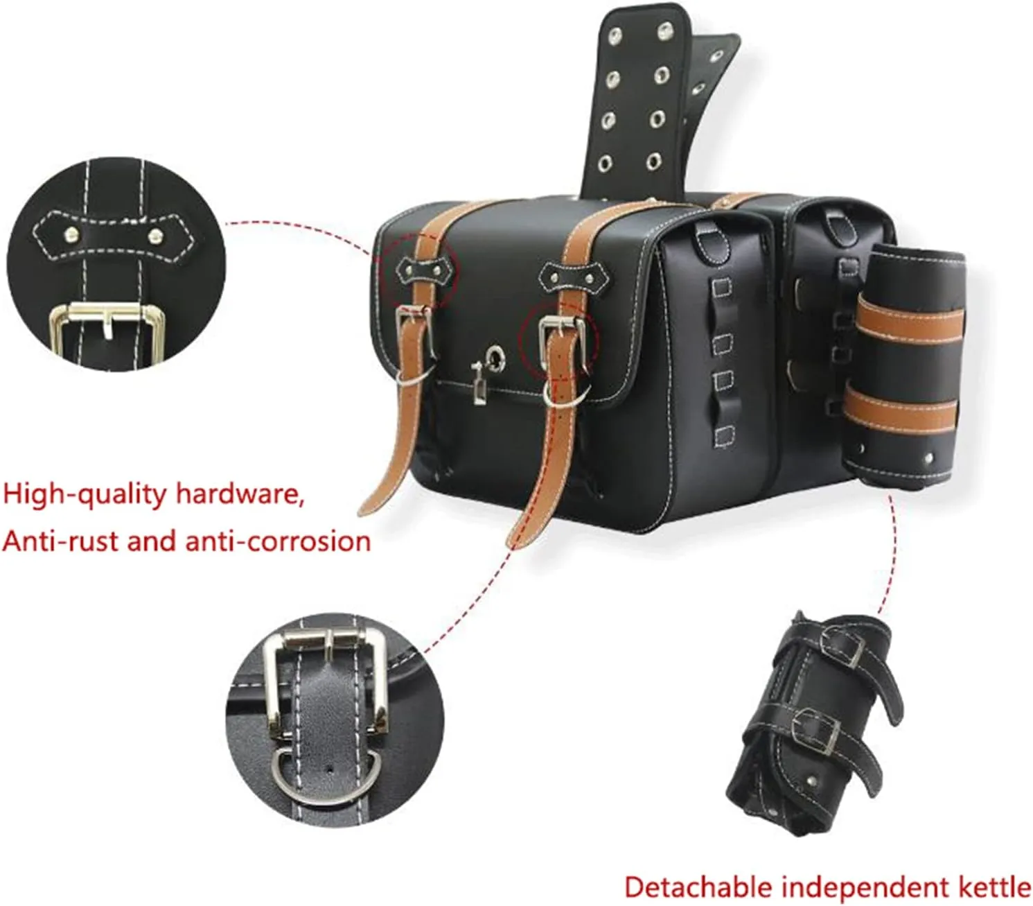 Motorcycle Saddlebags Motorcycle Saddlebags with Lock Leather, Universal Large Capacity Waterproof Travel Tool Bag with Cup Holder, Motorcycles Accessories, for Motorcycle Dirt Bike
