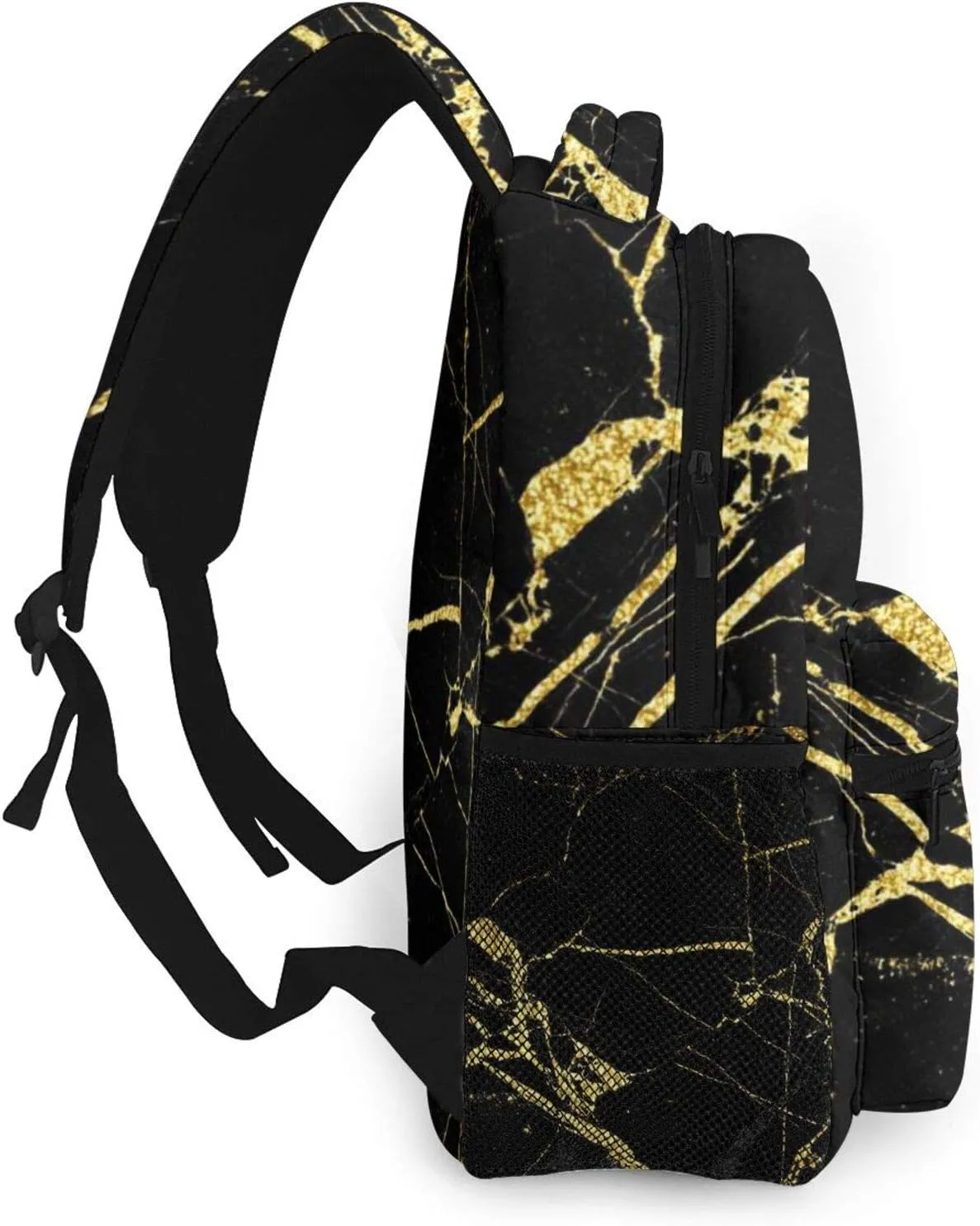 NiYoung Boys Girls Backpack Big Capacity Chic Black and Gold Marble Texture Backpacks Anti-Theft Book Bags Waterproof Daypack for Travel Hiking Camping College