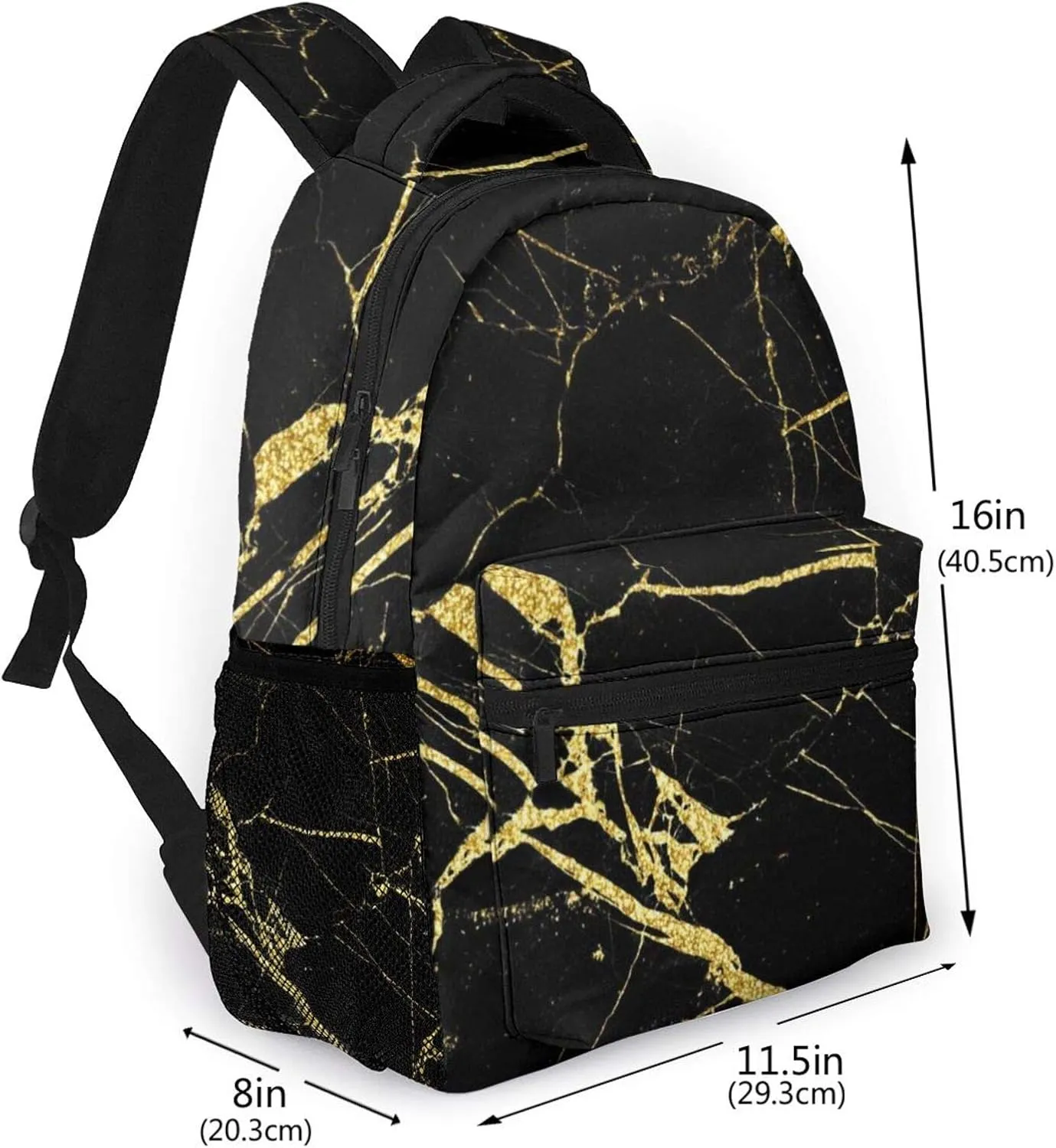 NiYoung Boys Girls Backpack Big Capacity Chic Black and Gold Marble Texture Backpacks Anti-Theft Book Bags Waterproof Daypack for Travel Hiking Camping College