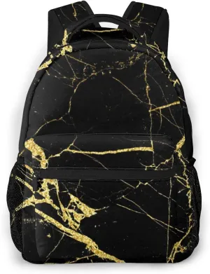 NiYoung Boys Girls Backpack Big Capacity Chic Black and Gold Marble Texture Backpacks Anti-Theft Book Bags Waterproof Daypack for Travel Hiking Camping College