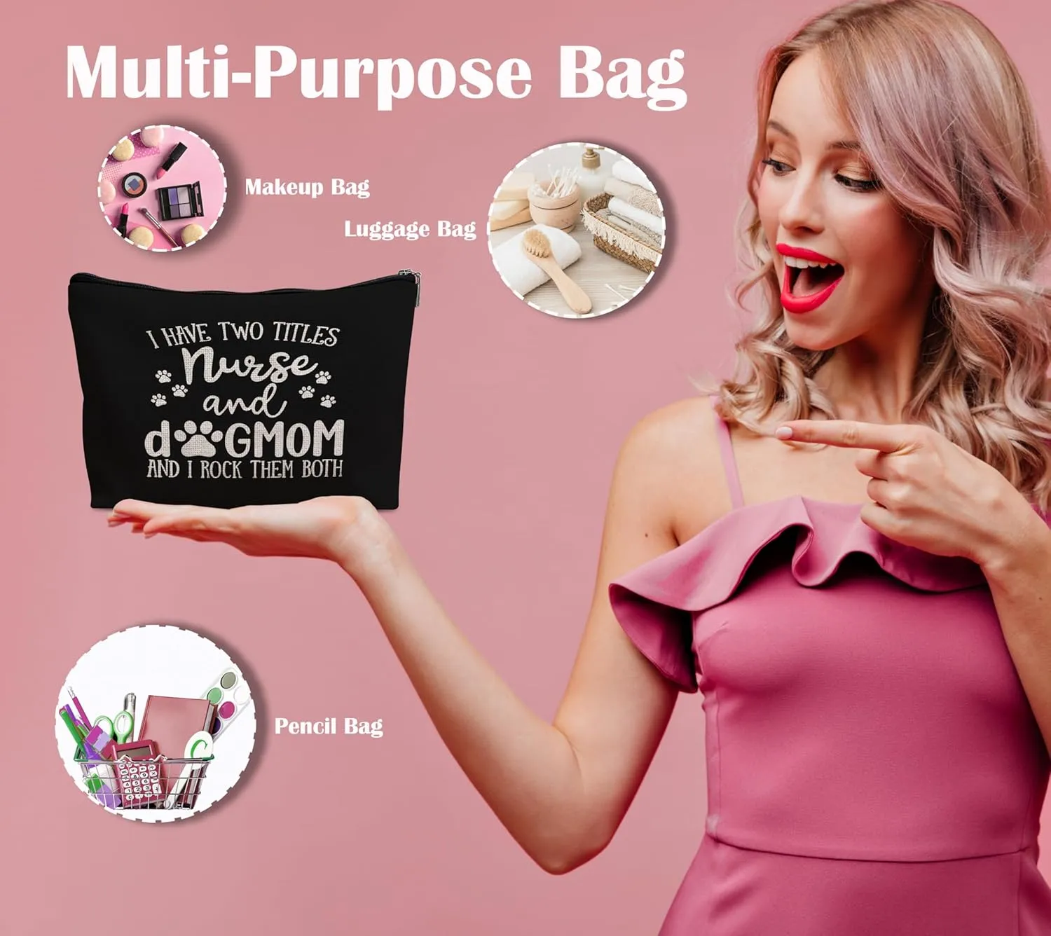Nurse and Dog Mom Makeup Bag, Dog Mom Gifts, Dog Gifts for Women, Nurse Gifts for Women Cosmetic Bag Zipper Pouch, Nursing Gift, Dog Lover Gifts for Women, Dog Owner Gifts for Women