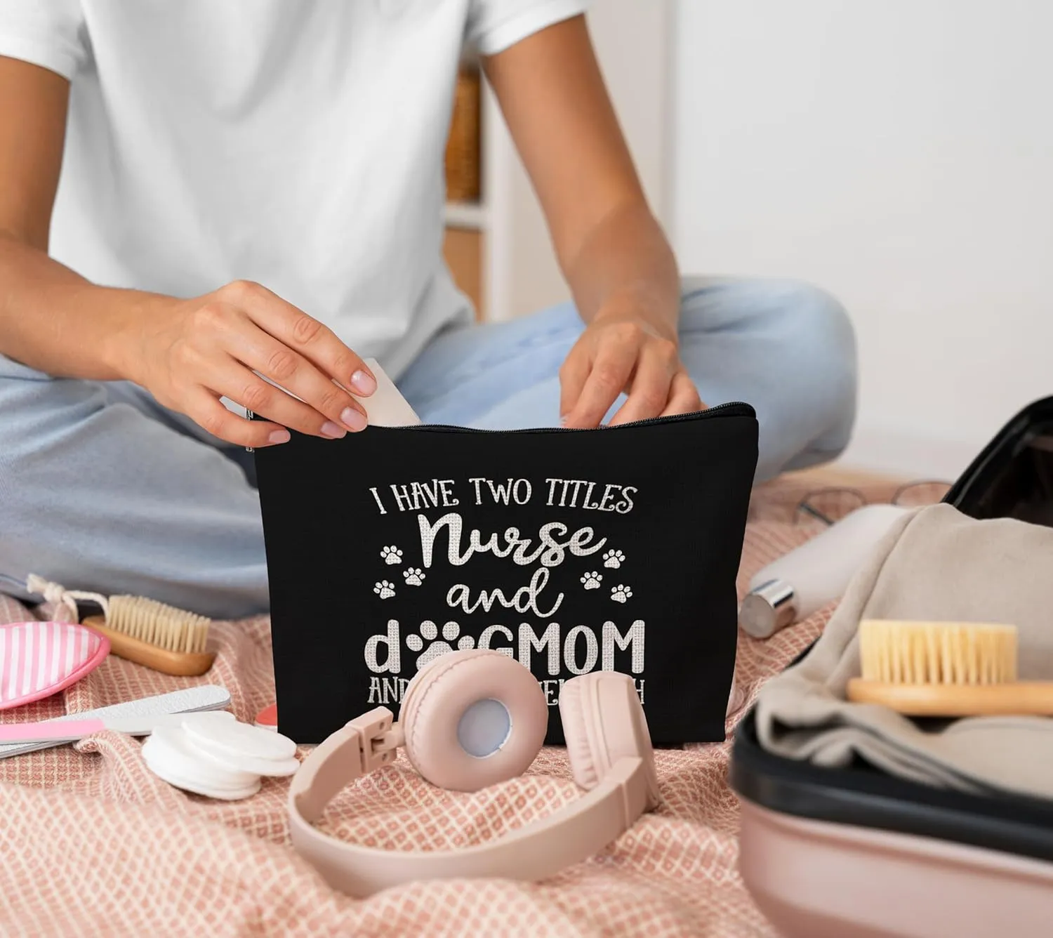 Nurse and Dog Mom Makeup Bag, Dog Mom Gifts, Dog Gifts for Women, Nurse Gifts for Women Cosmetic Bag Zipper Pouch, Nursing Gift, Dog Lover Gifts for Women, Dog Owner Gifts for Women