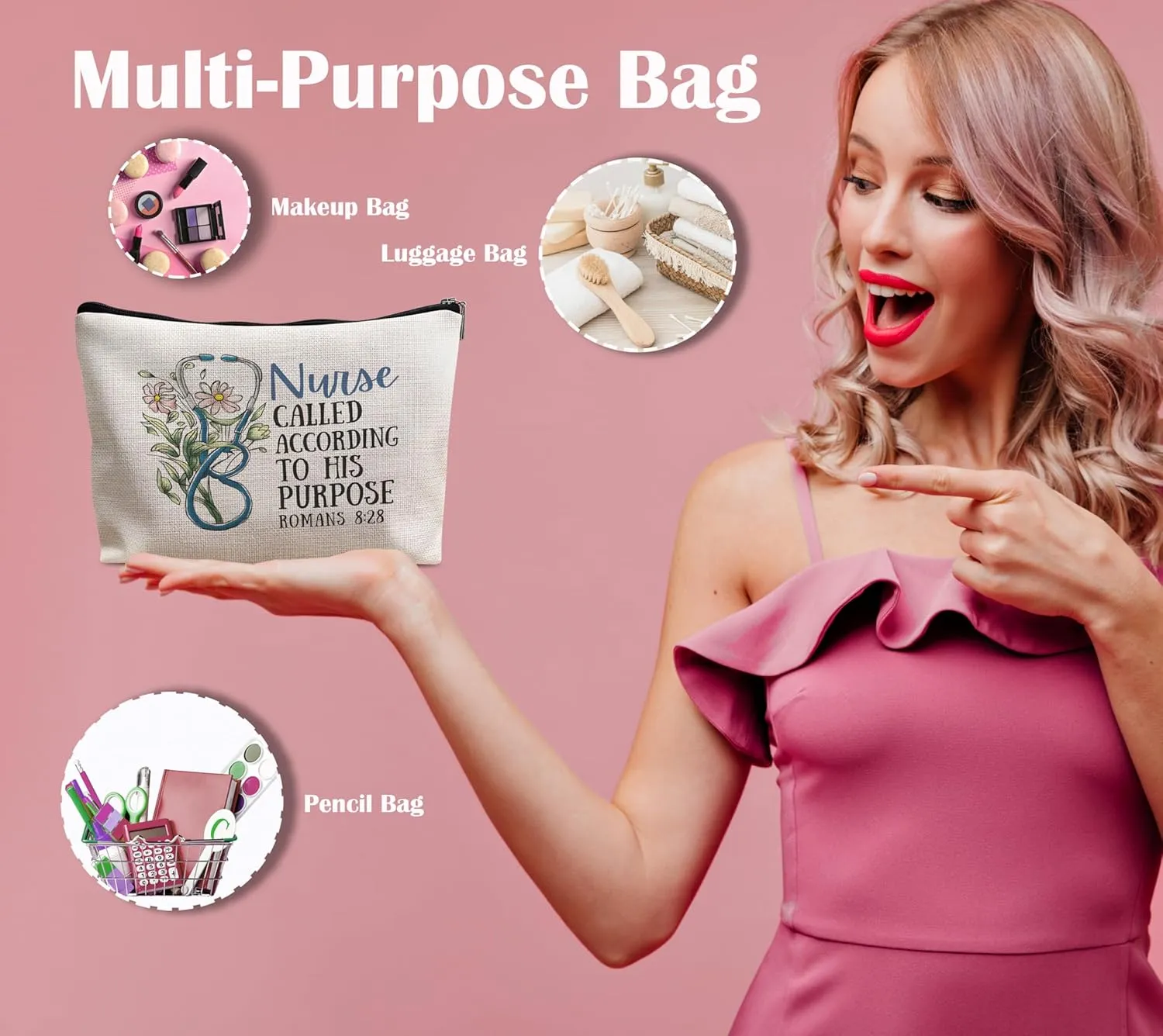 Nurse Makeup Bag, Nurse Gifts for Women, Nurse Appreciation Gifts, Nurse Practitioner Gifts, Funny Nurse Gifts, Nurse Called According to His Purpose Cosmetic Bag Zipper Pouch