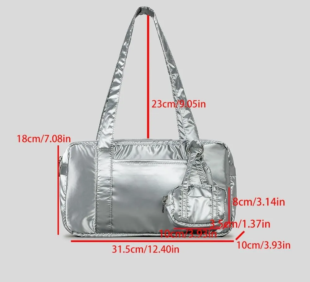 Nylon Tote Bag for Women Lightweight Boston Bag Chic Carryall Bag with Mini Bag Shoulder Bag Bucket Handbag for Sports Trips