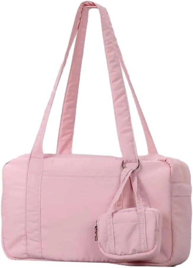 Nylon Tote Bag for Women Lightweight Boston Bag Chic Carryall Bag with Mini Bag Shoulder Bag Bucket Handbag for Sports Trips