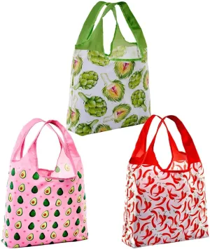 O-WITZ Reusable Grocery Bags | Vibrant Tote Bag For Groceries, Beach Gear, Toys & More | Washable Design With Large Handles For Maximum Convenience | Folds Into A Small Pouch, 3-pack, Veggies