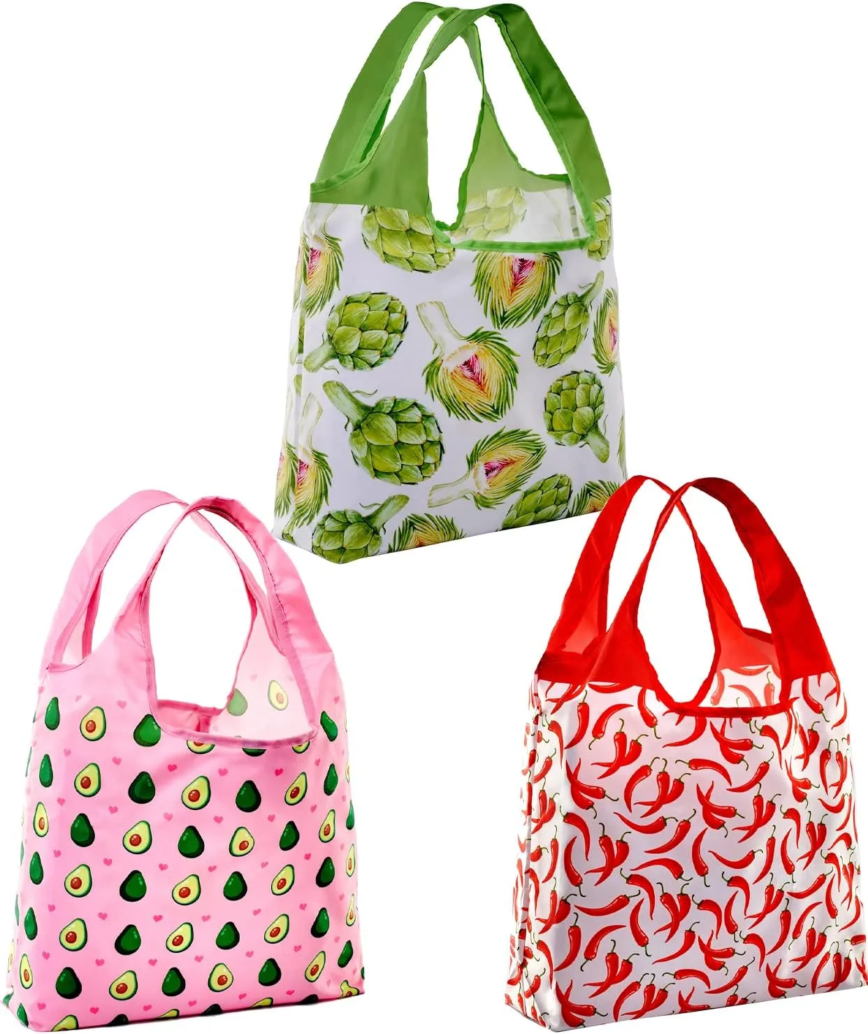 O-WITZ Reusable Grocery Bags | Vibrant Tote Bag For Groceries, Beach Gear, Toys & More | Washable Design With Large Handles For Maximum Convenience | Folds Into A Small Pouch, 3-pack, Veggies