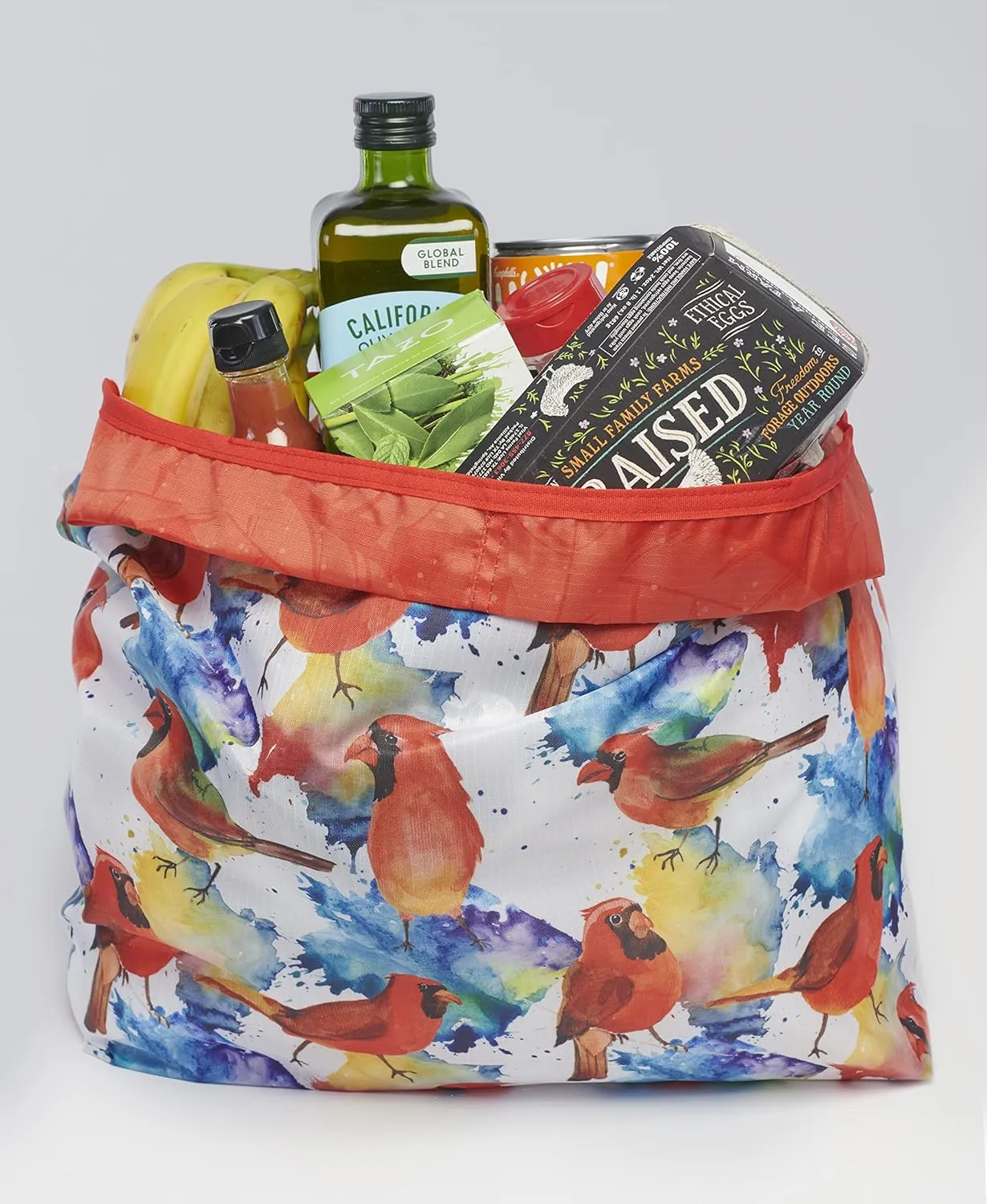 O-WITZ Reusable Grocery Bags | Vibrant Tote Bag For Groceries, Gym, Office, Beach, Toys & More | Washable Design With Large Handles For Maximum Convenience | Folds Into A Small Pouch, 5-pack, Birds