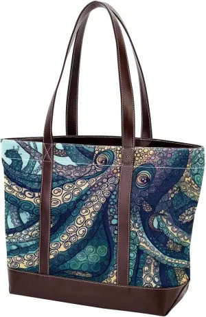 Ocean Octopus-1654 Tote Bags Durable Leather Canvas Purses and Handbags for Women Top Handle Shoulder Satchel Hobo Bags