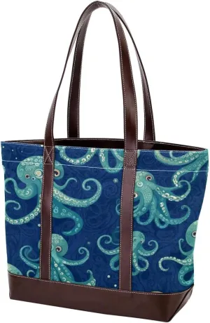 Ocean Octopus-1666 Tote Bags Durable Leather Canvas Purses and Handbags for Women Top Handle Shoulder Satchel Hobo Bags