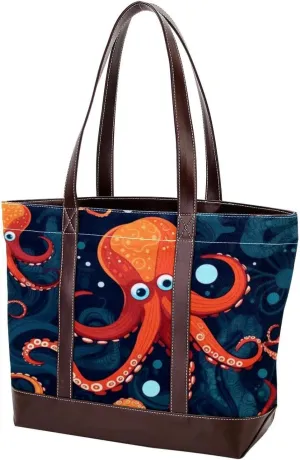 Ocean Octopus-1684 Tote Bags Durable Leather Canvas Purses and Handbags for Women Top Handle Shoulder Satchel Hobo Bags