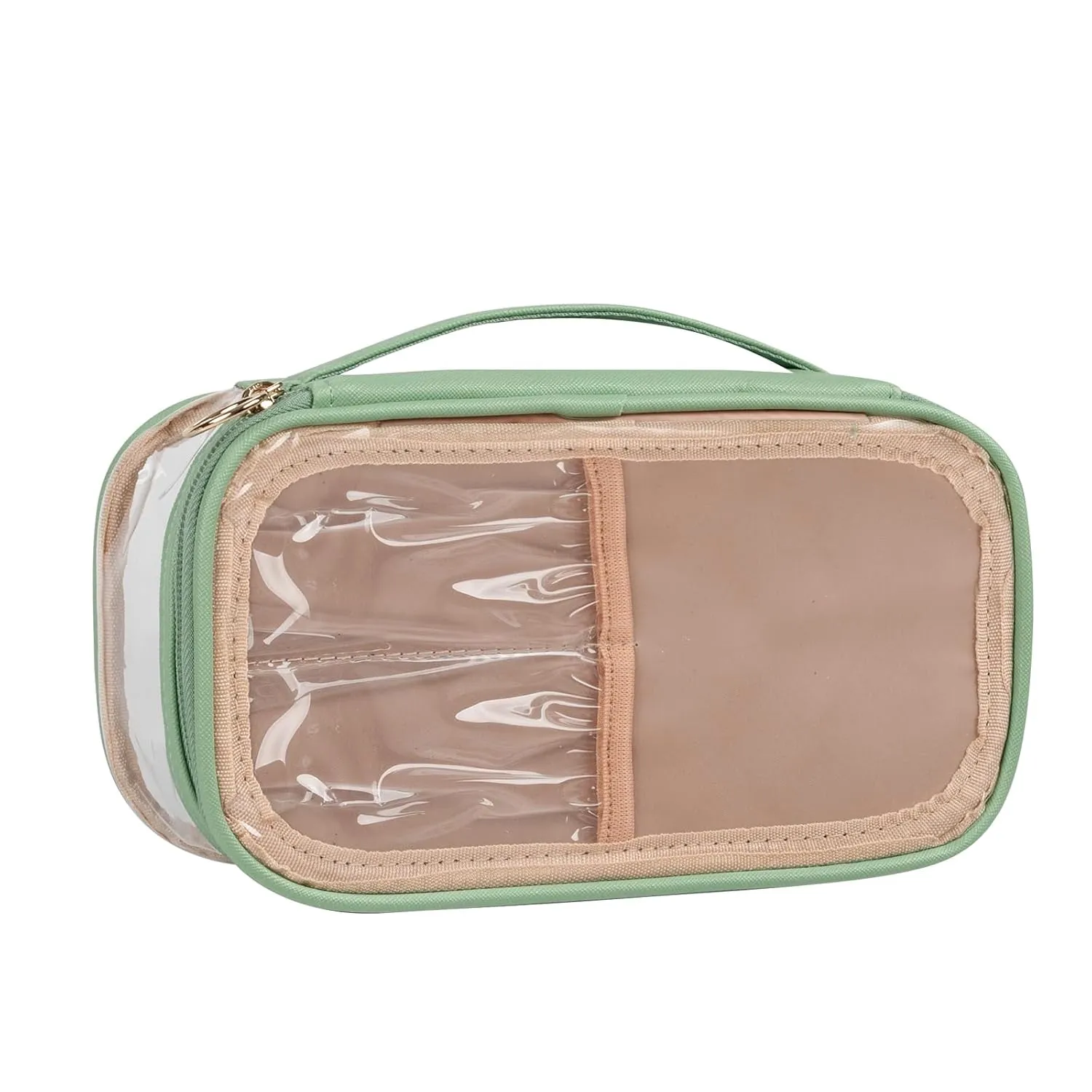 OCHEAL Clear Makeup Bag, Portable Makeup Storage Organizer Cosmetic Bag, Travel Makeup Bag Cute Clear Pouch For Women and Girls Cosmetics Bags with Divider Makeup Brush Compartment-Green