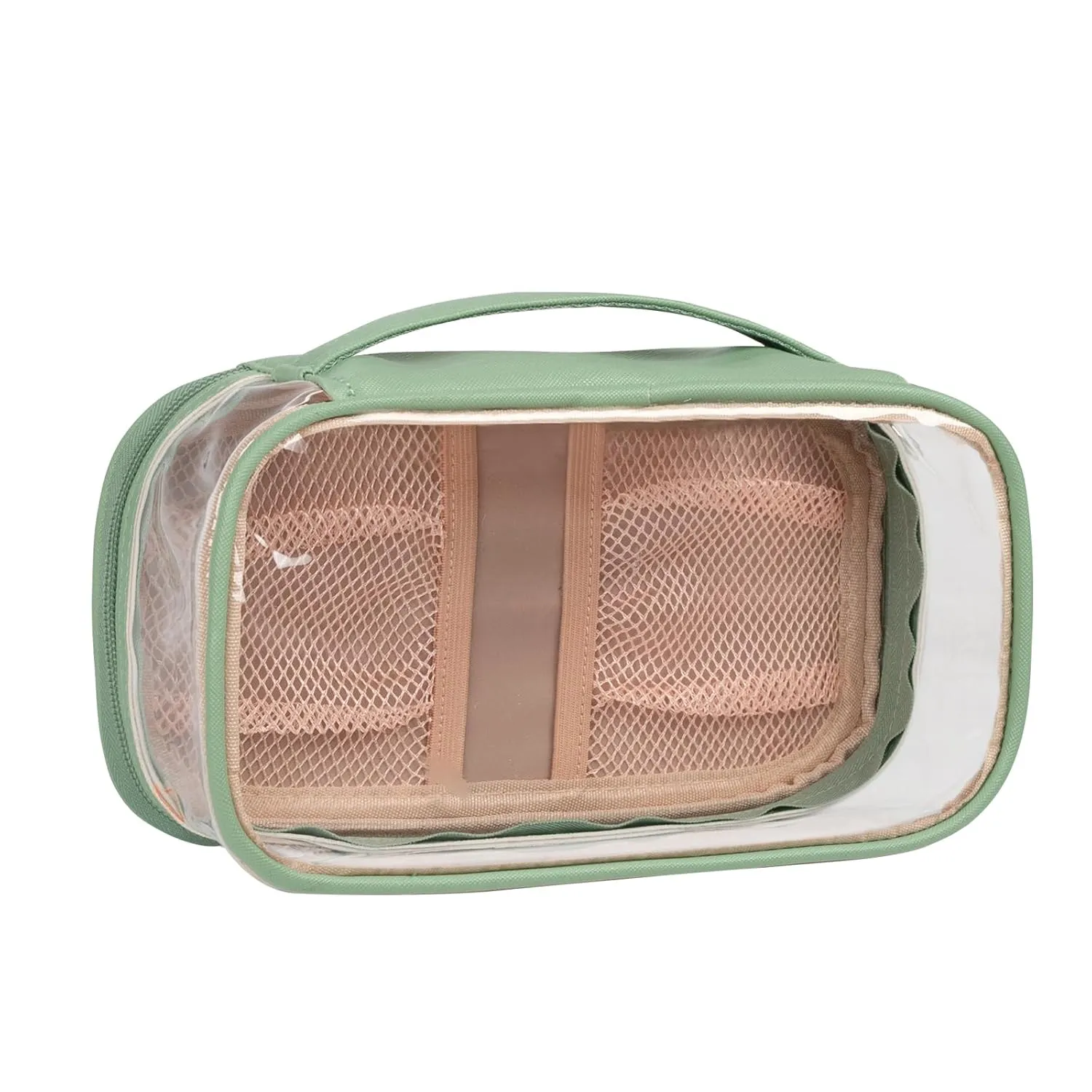 OCHEAL Clear Makeup Bag, Portable Makeup Storage Organizer Cosmetic Bag, Travel Makeup Bag Cute Clear Pouch For Women and Girls Cosmetics Bags with Divider Makeup Brush Compartment-Green