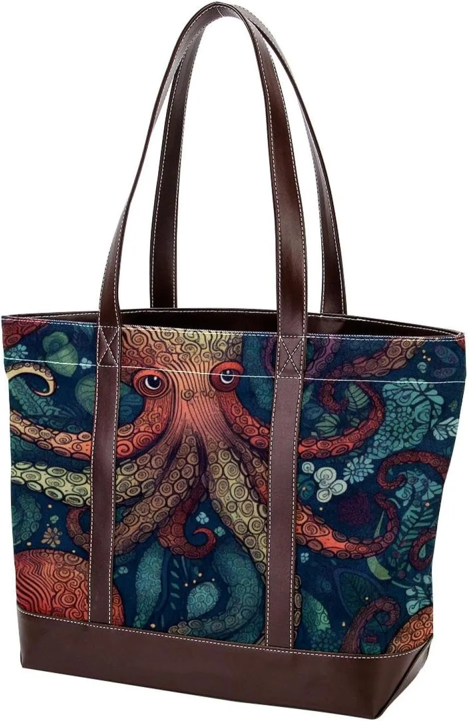 Octopus Art-1618 Tote Bags Durable Leather Canvas Purses and Handbags for Women Top Handle Shoulder Satchel Hobo Bags