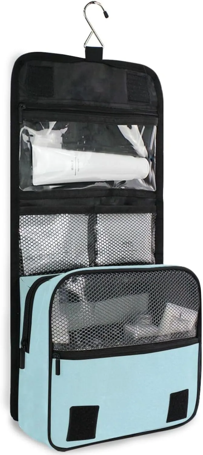 ODAWA Toiletries Bag Powder Blue Hanging Travel Makeup Organizer Portable Hanging Organizer for Travel