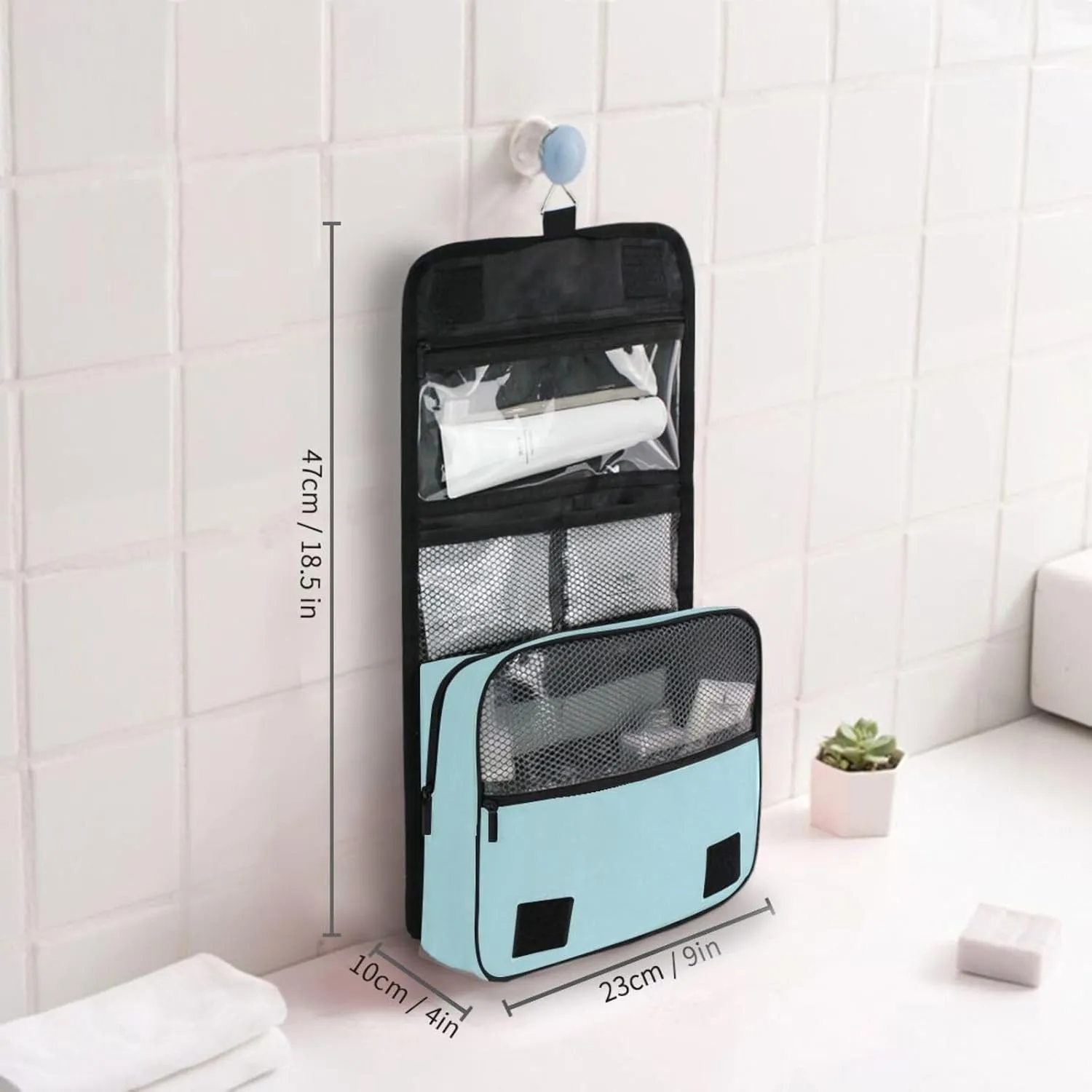 ODAWA Toiletries Bag Powder Blue Hanging Travel Makeup Organizer Portable Hanging Organizer for Travel