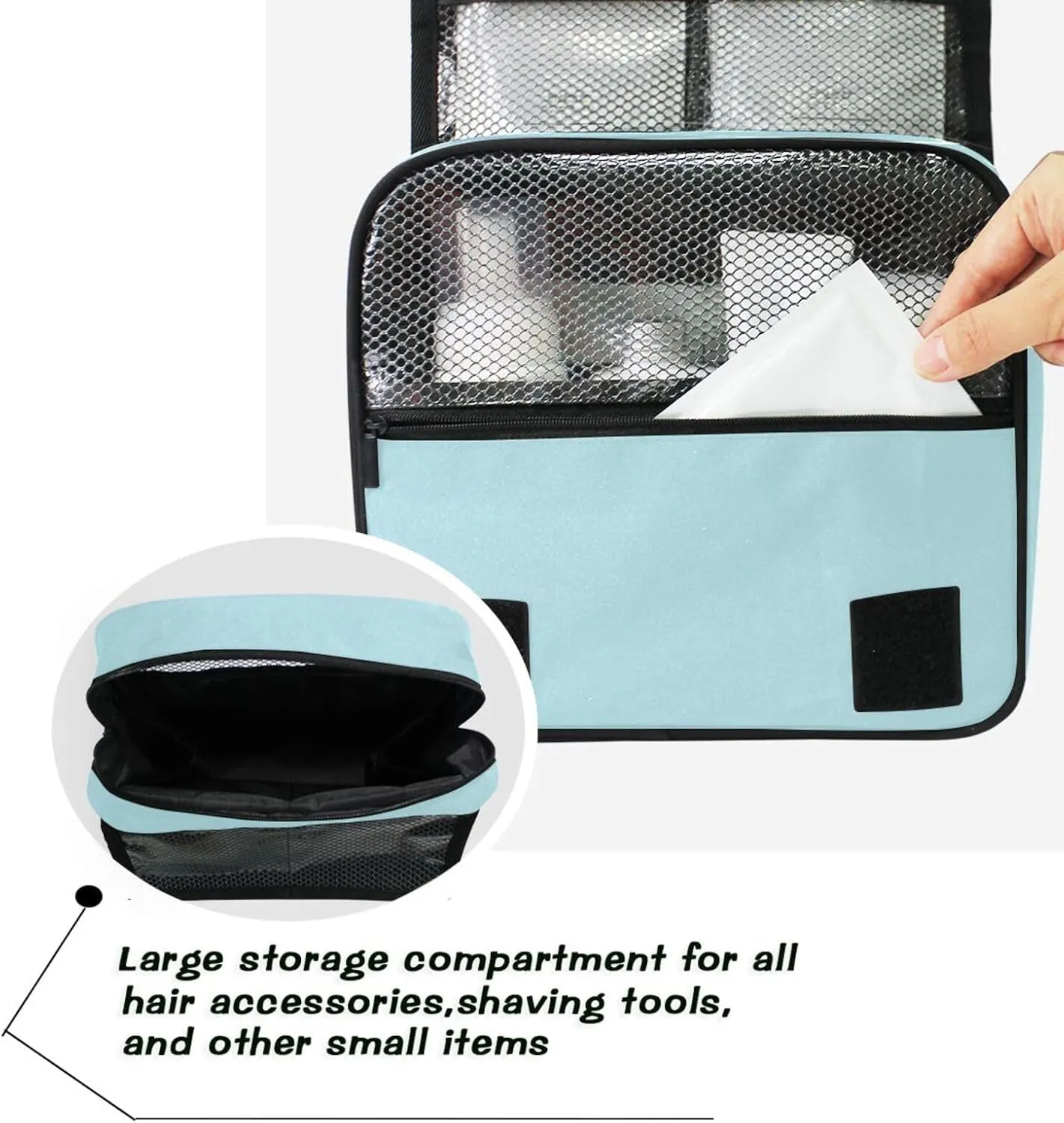 ODAWA Toiletries Bag Powder Blue Hanging Travel Makeup Organizer Portable Hanging Organizer for Travel