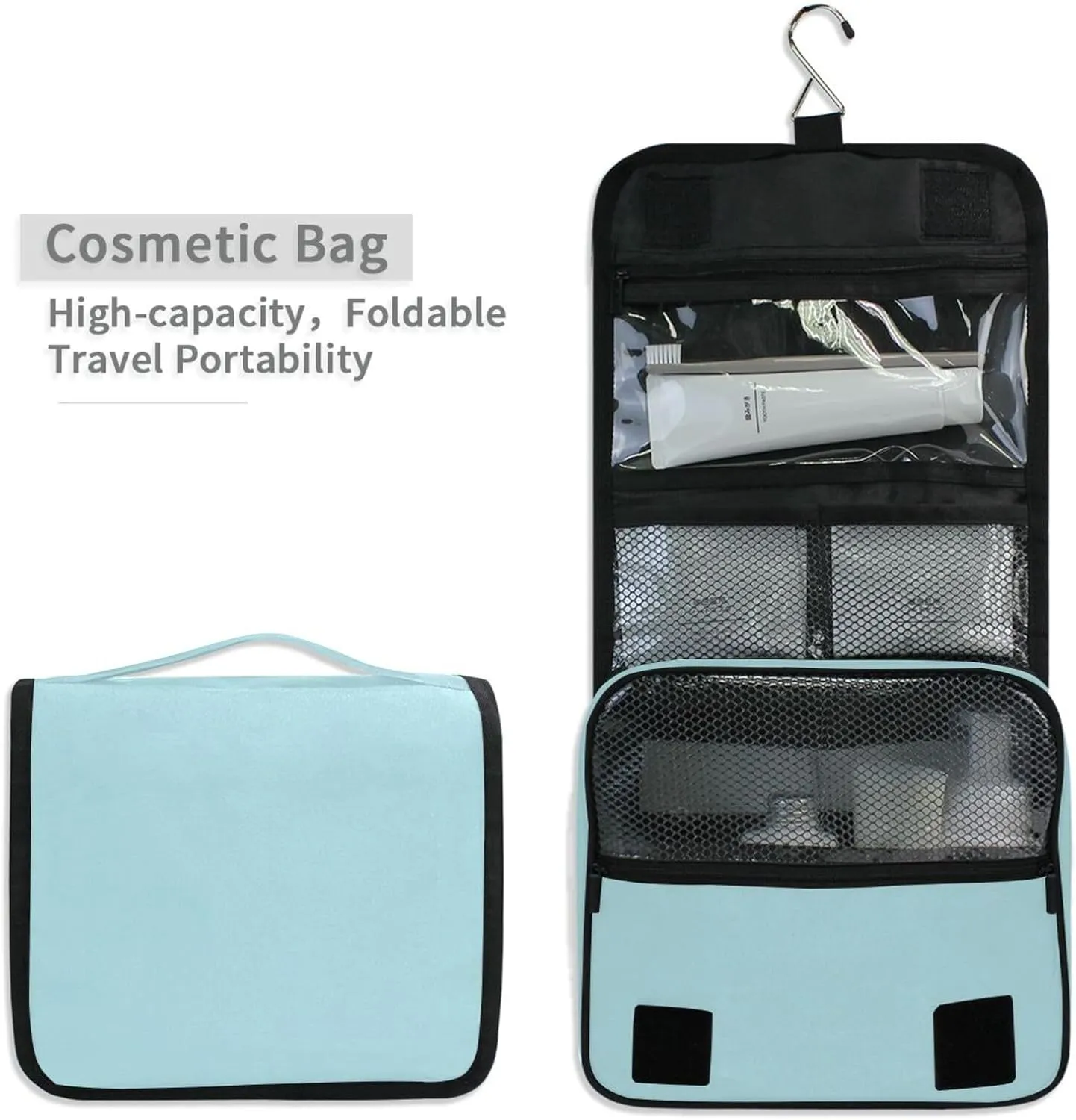 ODAWA Toiletries Bag Powder Blue Hanging Travel Makeup Organizer Portable Hanging Organizer for Travel