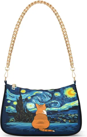 Orange Cat Starry Night Small Shoulder Purse, Crossbody Bags for Women Trendy