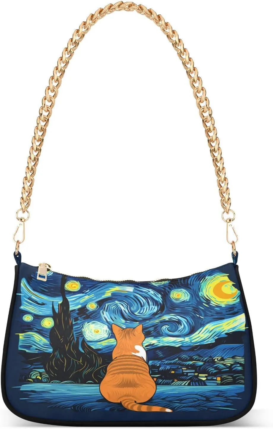 Orange Cat Starry Night Small Shoulder Purse, Crossbody Bags for Women Trendy