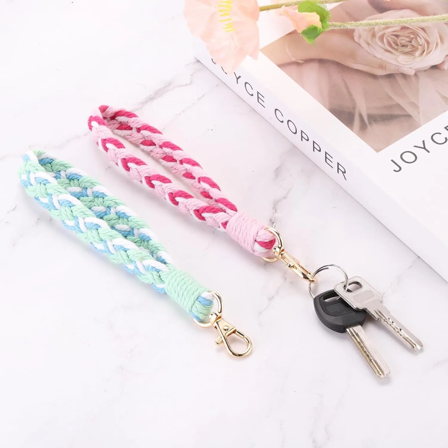 PATIKIL Boho Macrame Keychain, Handmade Wristlet Bracelet Keychain Keyring Holder Key Wrist Lanyard for Women Girls