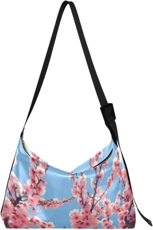 Peach Florals Tote Bag for Women Large Hobo Bags Hobo Crossbody Handbag Leather Bags with Adjustable Strap for Women Girl
