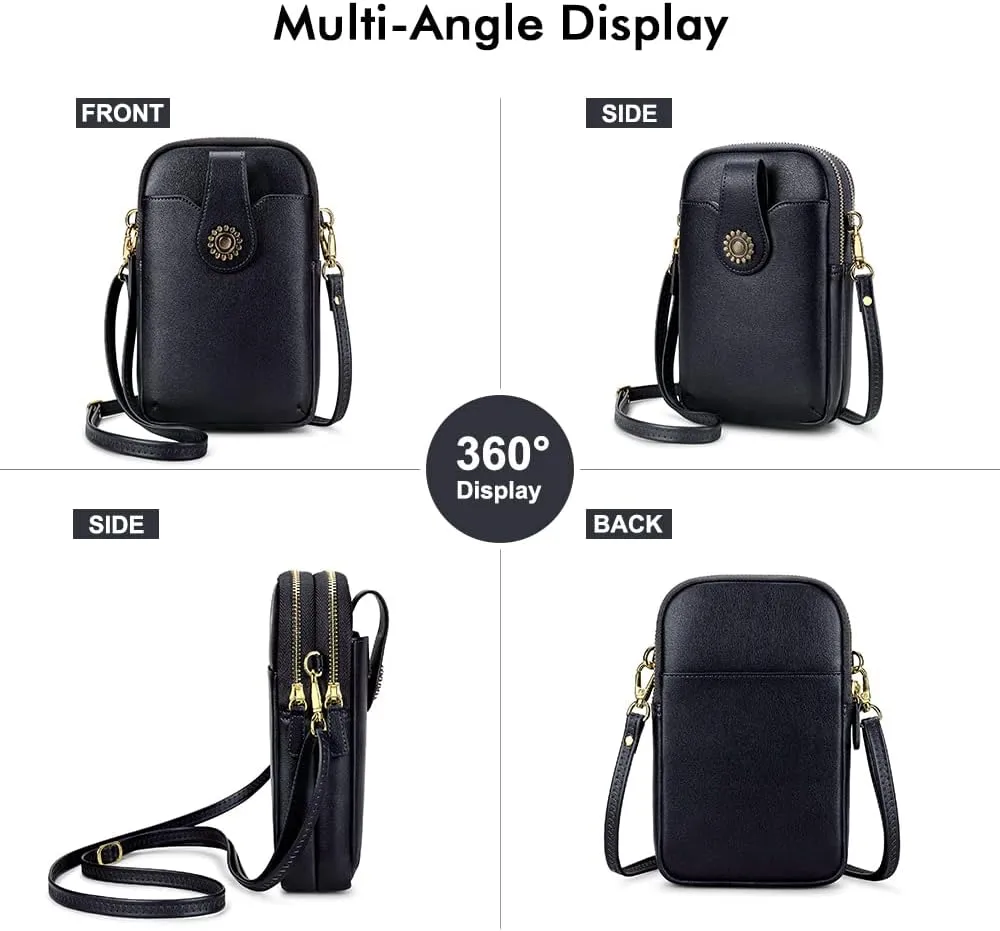 Peacocktion Small Crossbody Bags for Women, Leather RFID Cell Phone Purse, Trendy Travel Crossbody Purses with Zipper