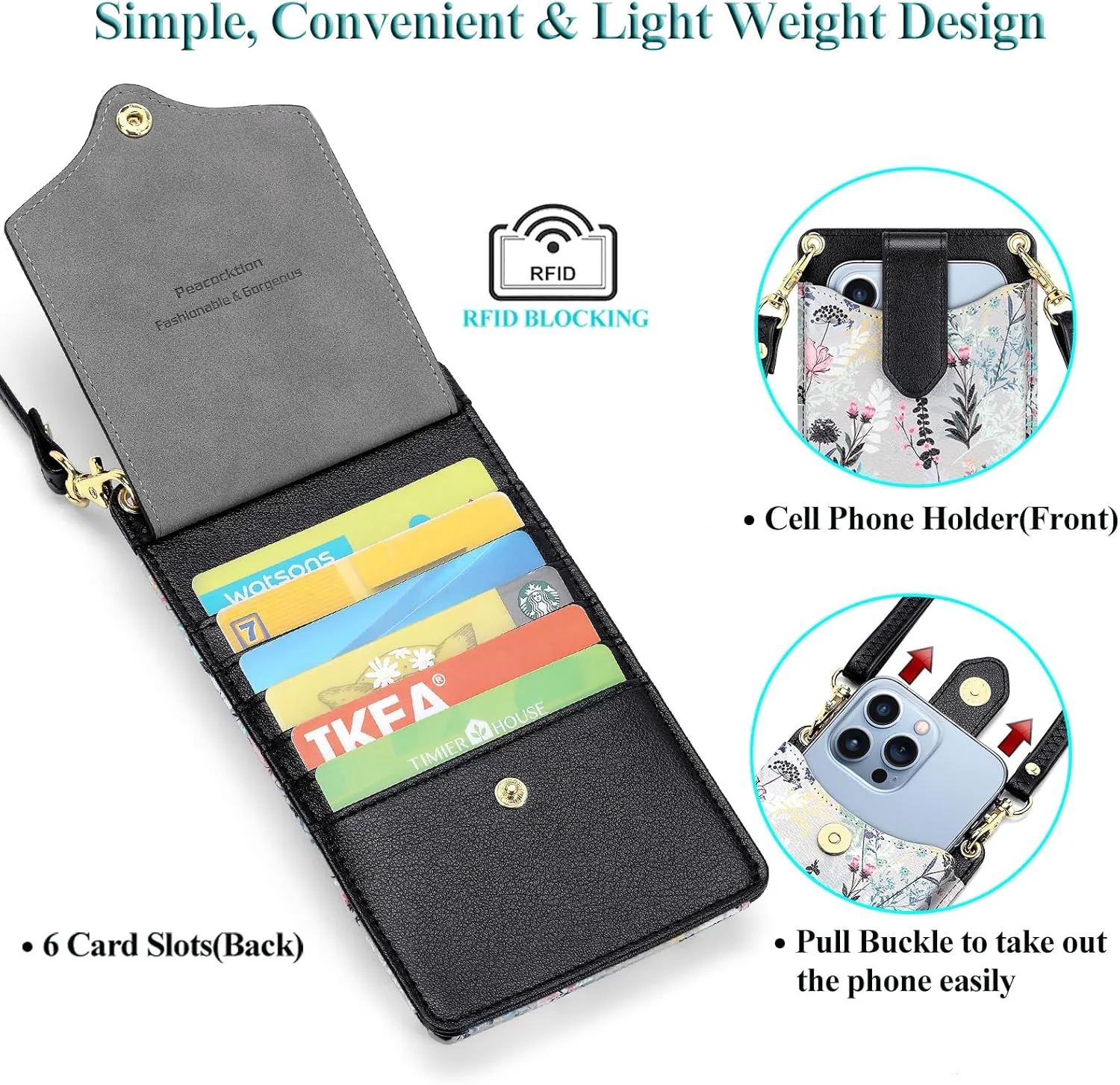 Peacocktion Small Crossbody Cell Phone Purse for Women Travel Lightweight Mini Small Bags for Women with Card Slots
